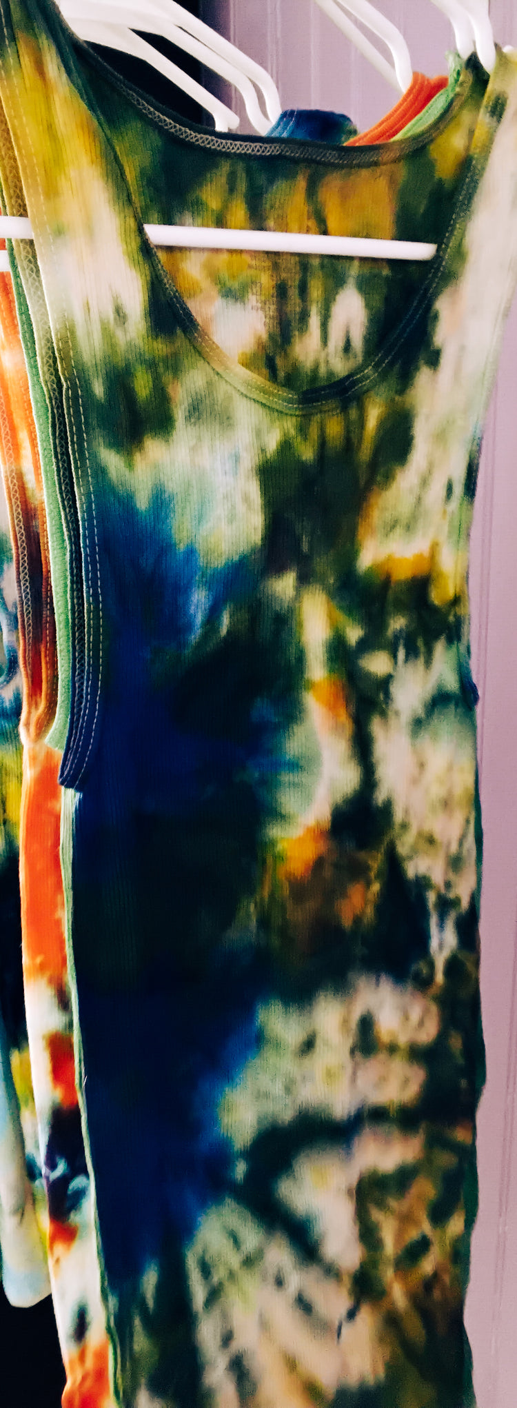 Camo green and blue small unisex tie dye tank top