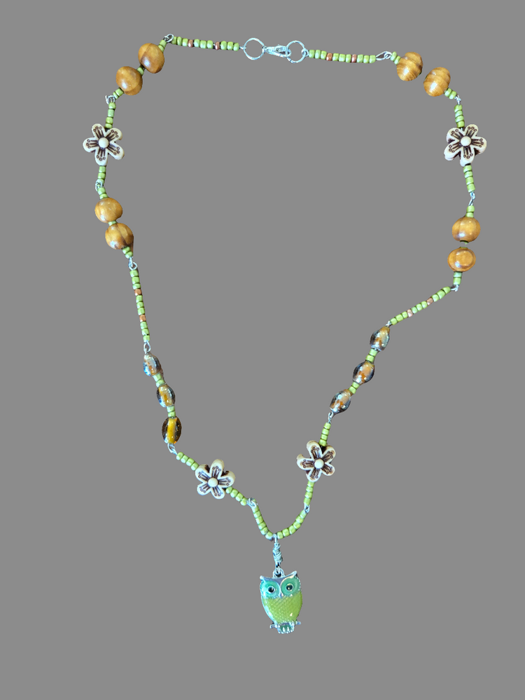 Boho style necklace with owl pendant