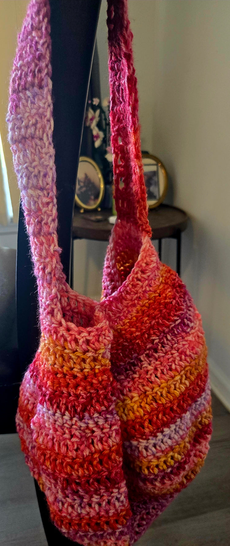 Multicolored Pink boho crocheted handbag