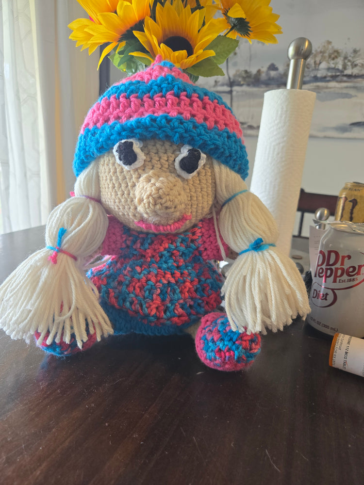 Blonde crocheted gnome doll