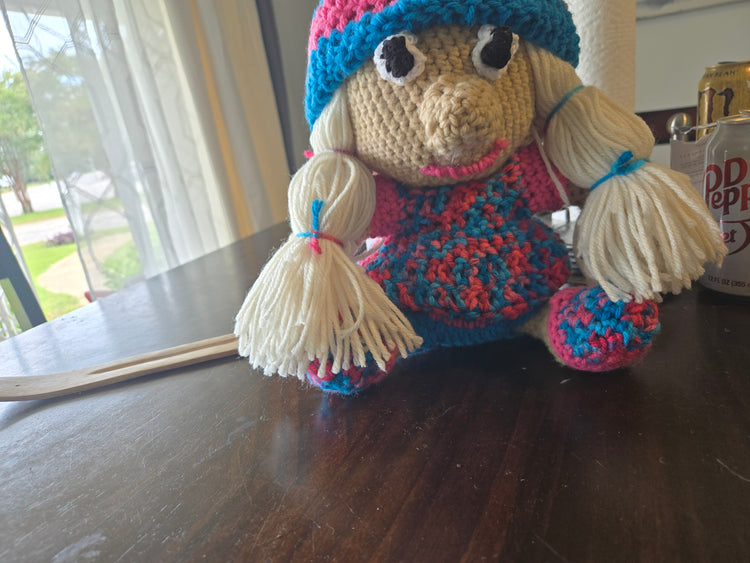 Blonde crocheted gnome doll