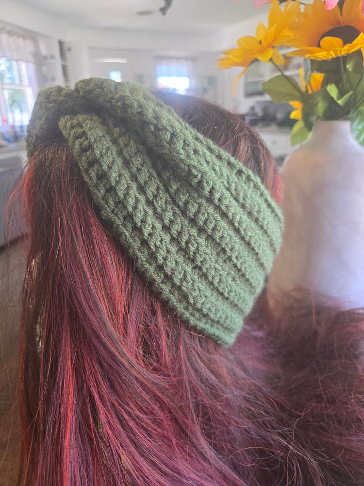 Large crocheted green hairband