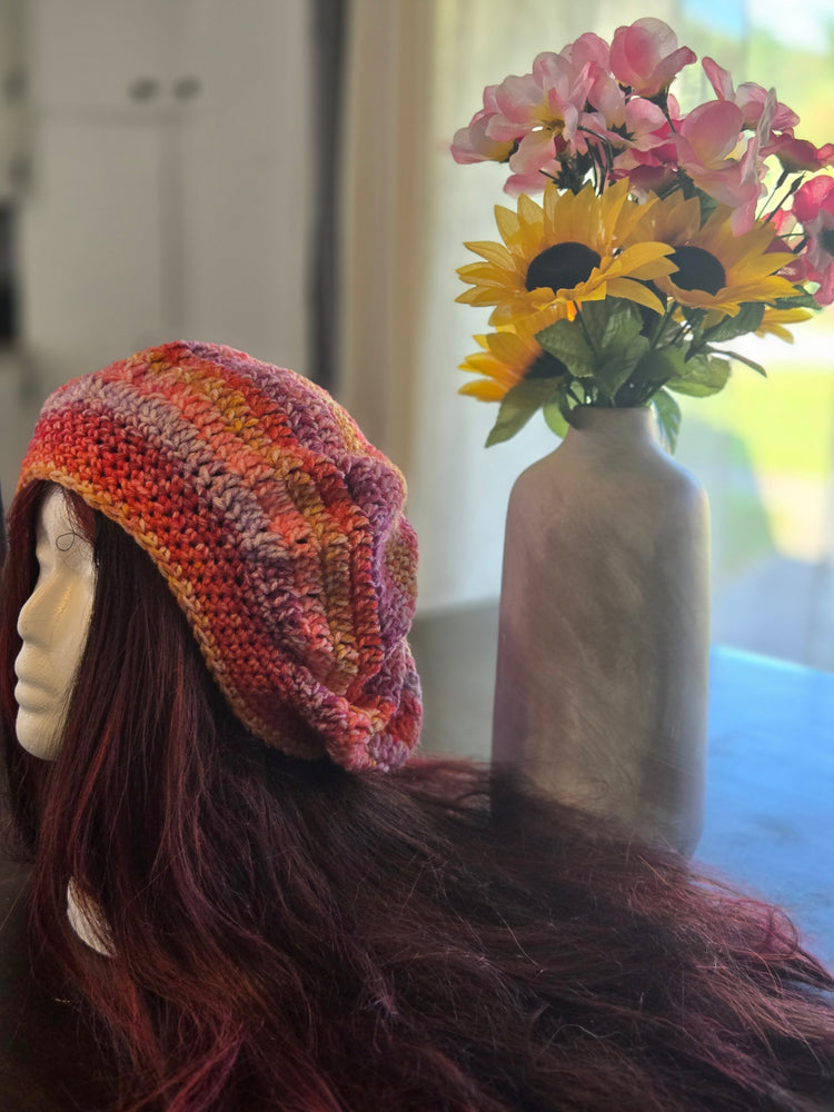 Pink multi colored crocheted boho hat