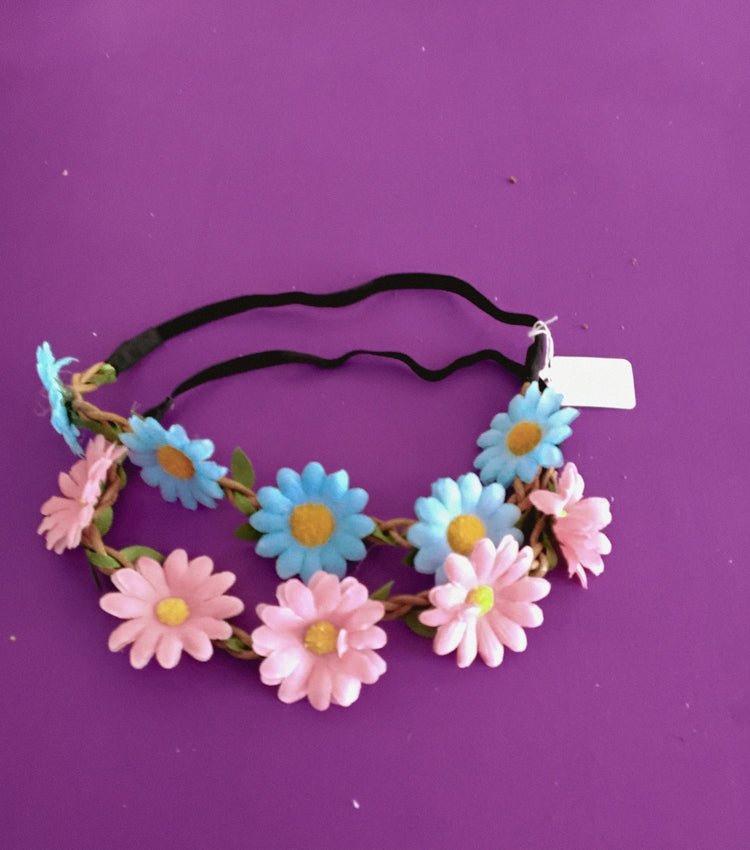 Set of 2 pink and blue flower haidband