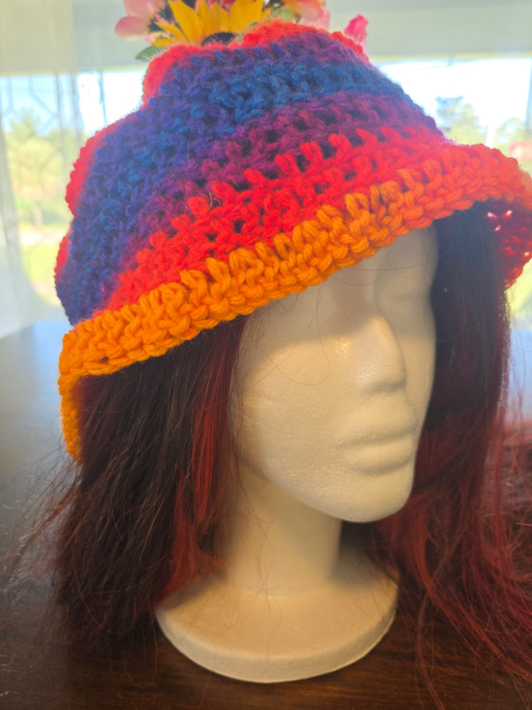Rainbow crocheted boho hat