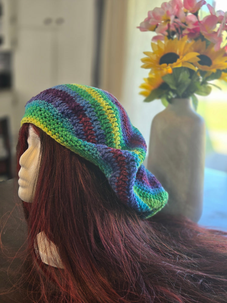 Blue crocheted multicolored boho hat