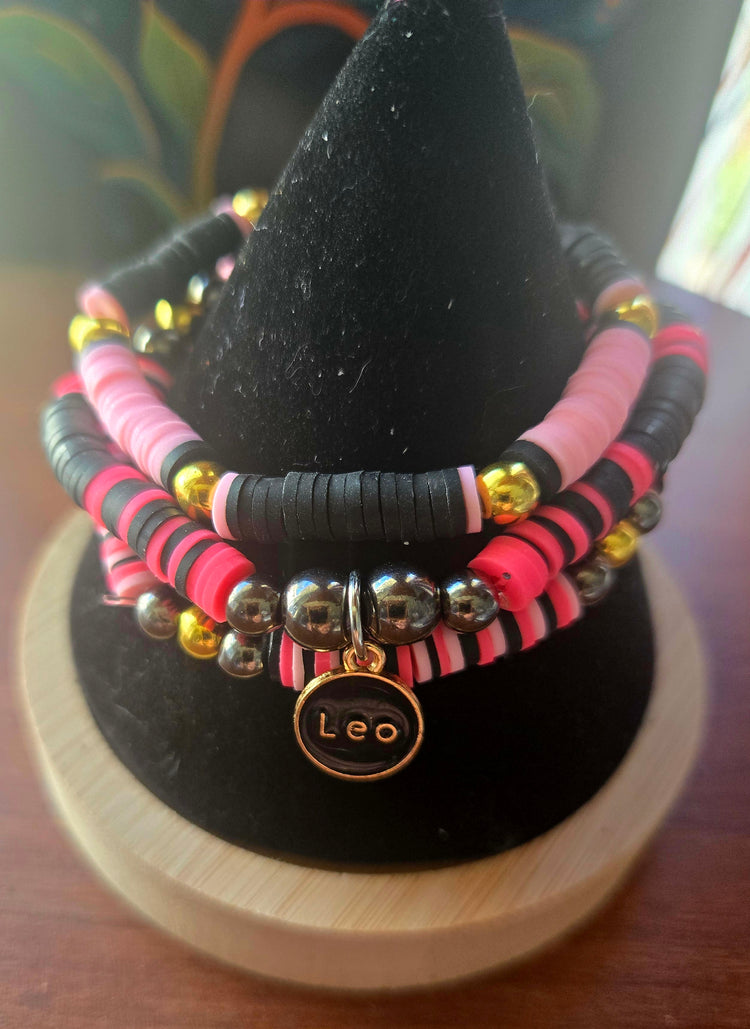 Leo zodiac pink multicolored bracelet set
