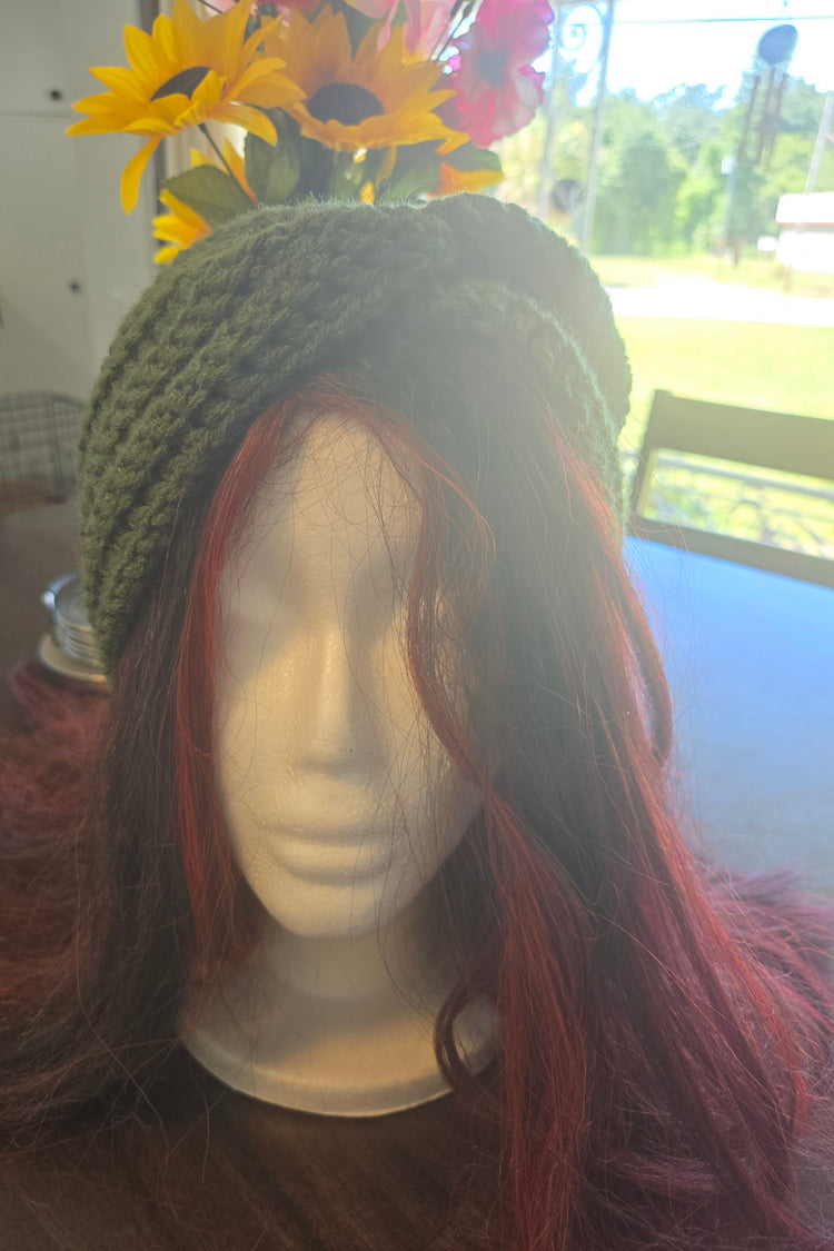 Large crocheted green hairband