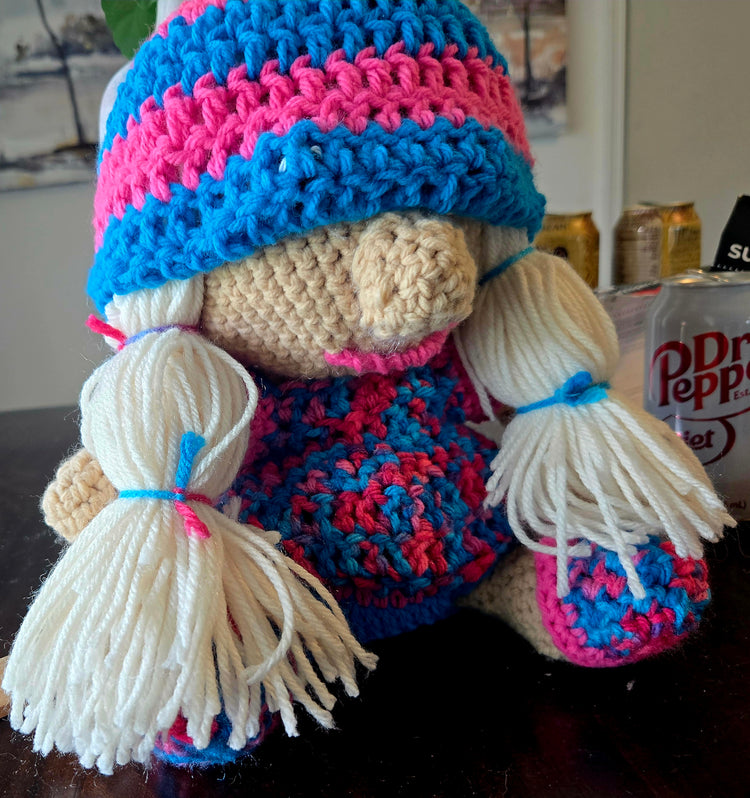 Blonde crocheted gnome doll