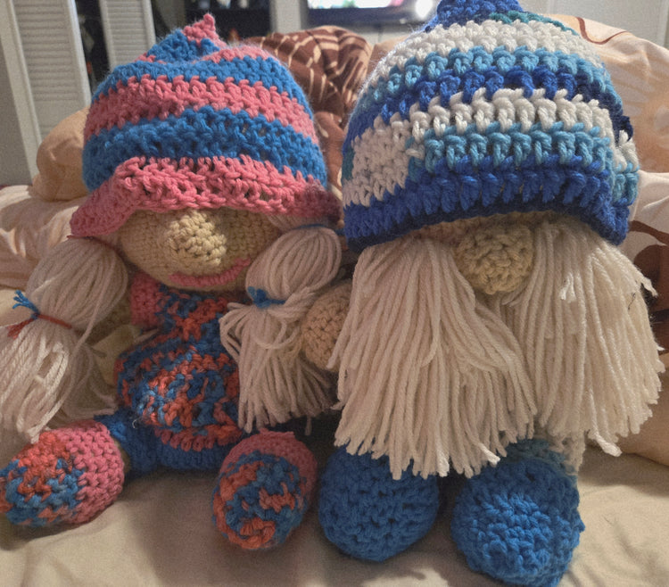 Blonde male crocheted gnome doll