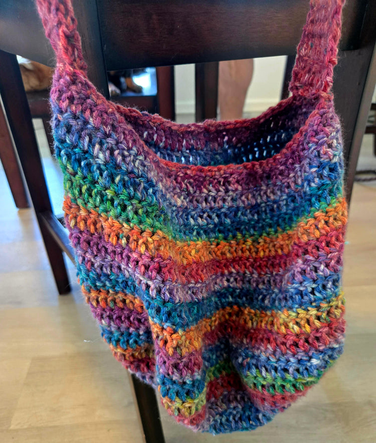 Multicolored purple crocheted boho handbag
