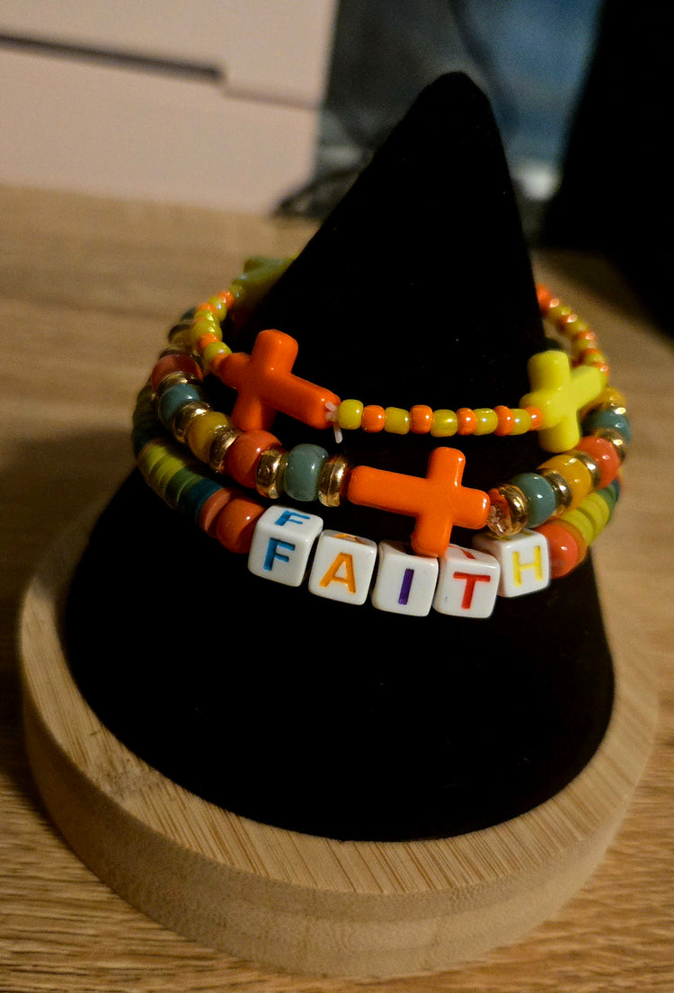 FAITH word cross charm bracelet set