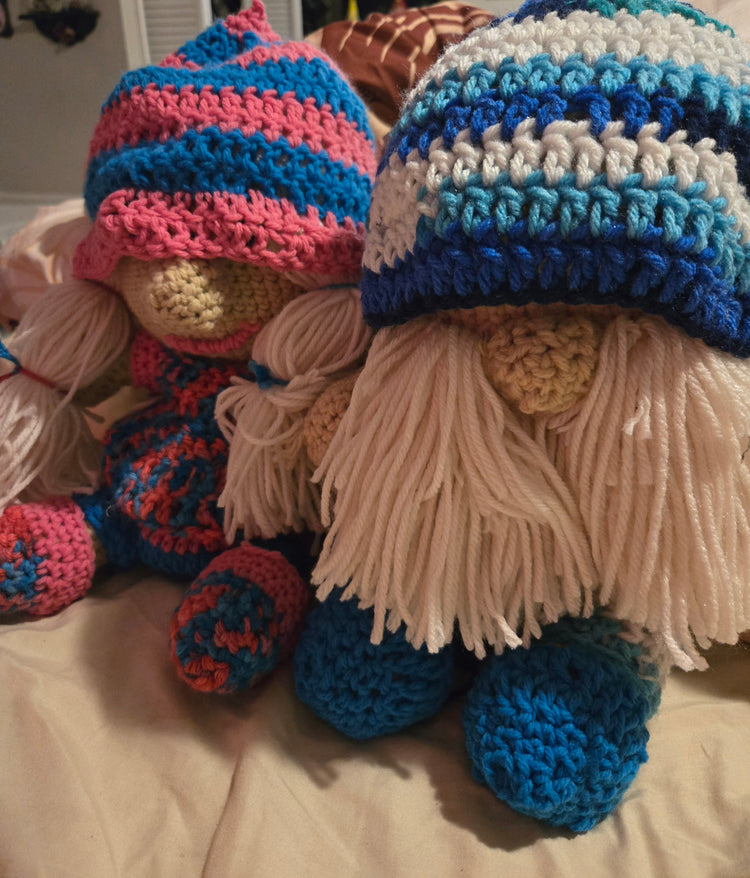 Blonde male crocheted gnome doll