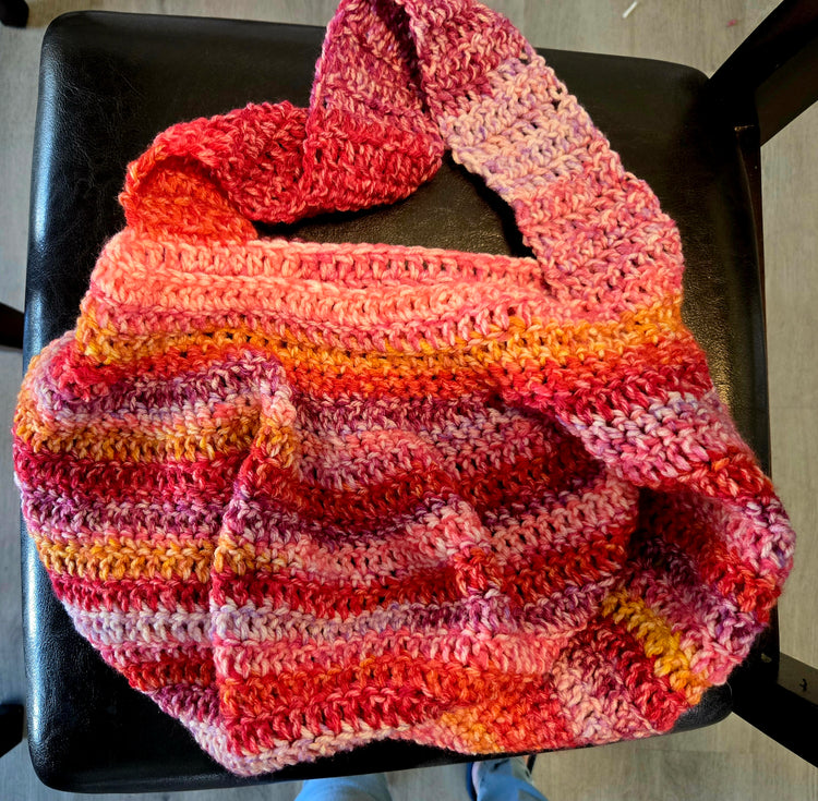 Multicolored Pink boho crocheted handbag