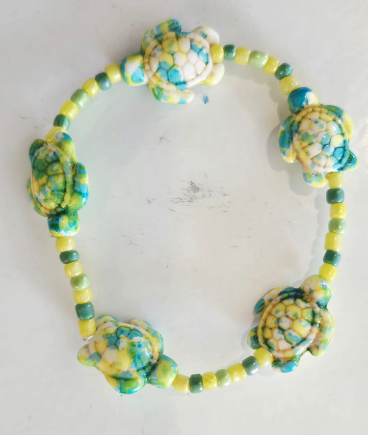 Tie dyed yellow and green turtle bracelet