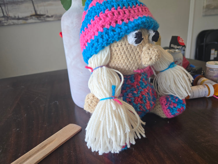 Blonde crocheted gnome doll