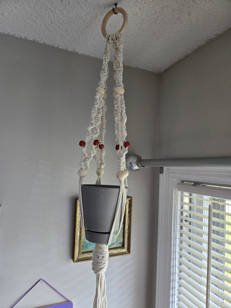 Beaded macrame small plant holder
