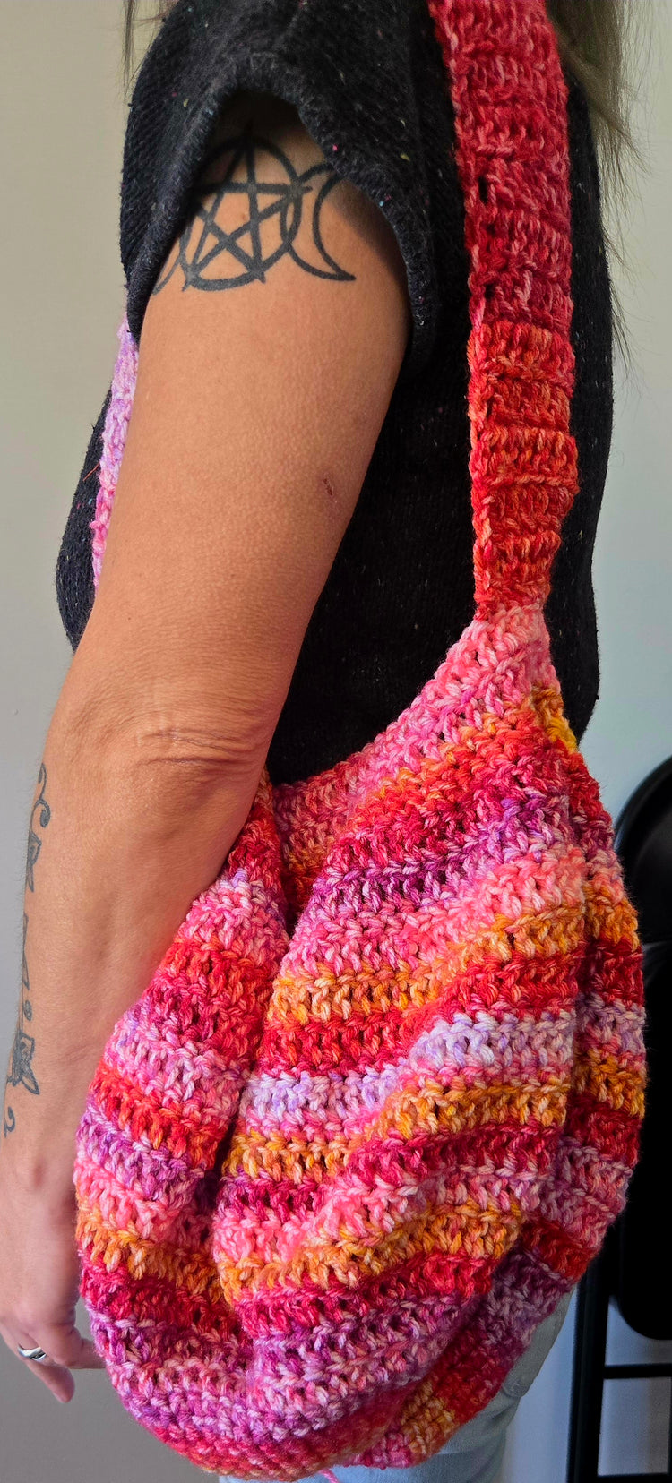 Multicolored Pink boho crocheted handbag
