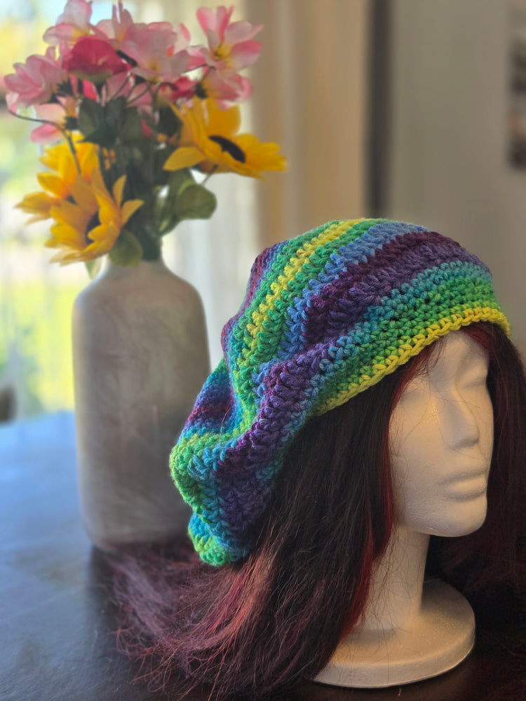 Blue crocheted multicolored boho hat