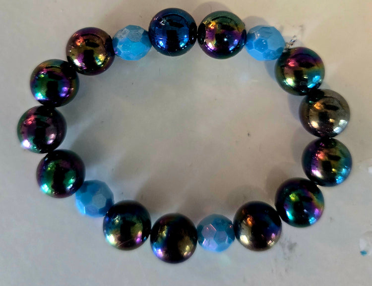 Hematite blue beaded bracelet