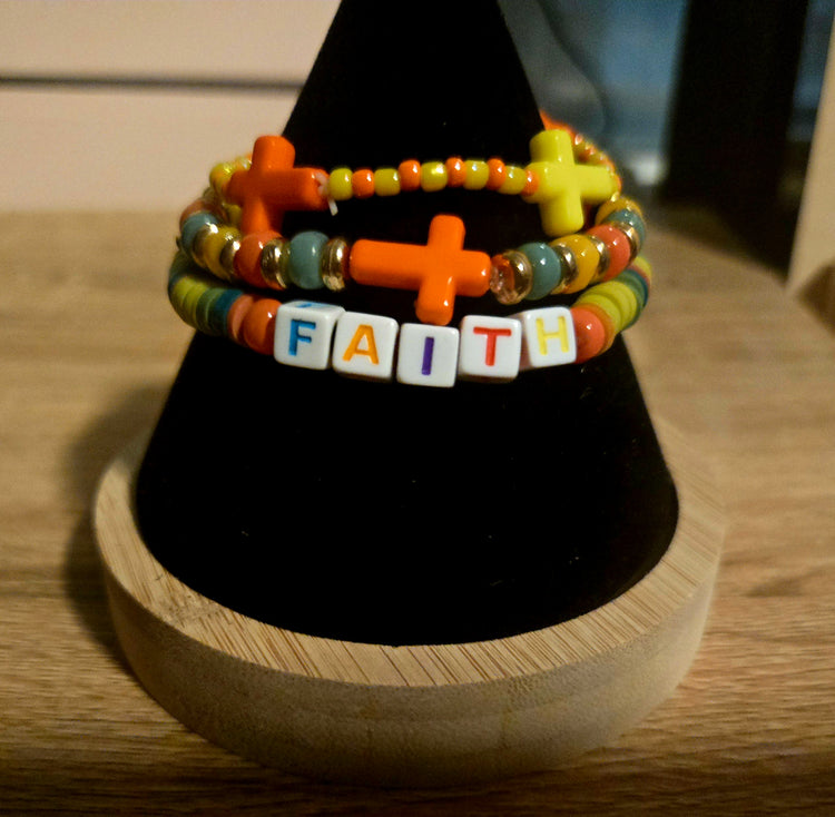 FAITH word cross charm bracelet set