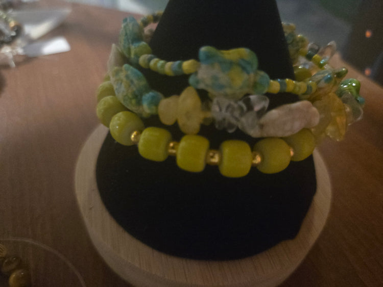 Clear quartz and citrine crystal turtle bracelet set