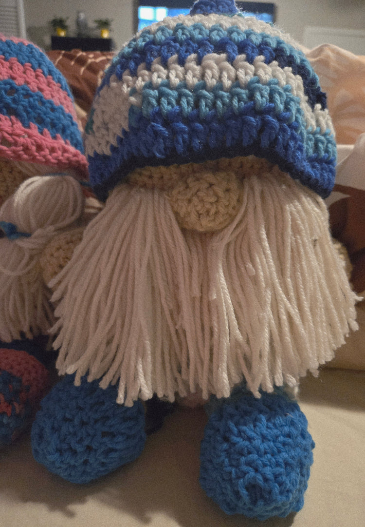 Blonde male crocheted gnome doll