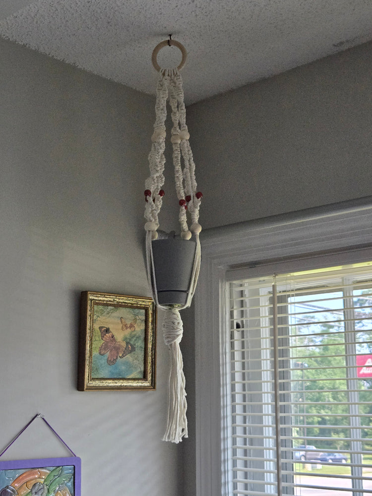 Beaded macrame small plant holder
