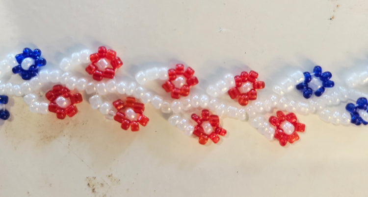 Red white and blue very flowery daisy chain necklace