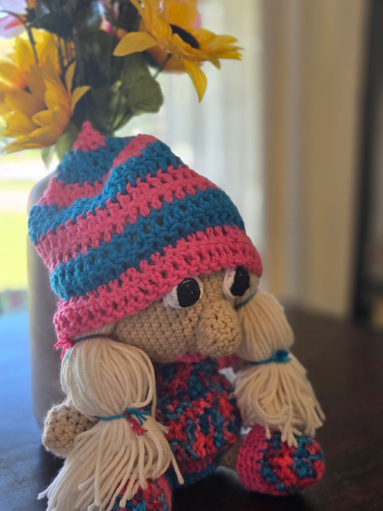Blonde crocheted gnome doll