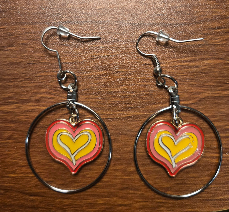 Cute hoop, heart charm earrings