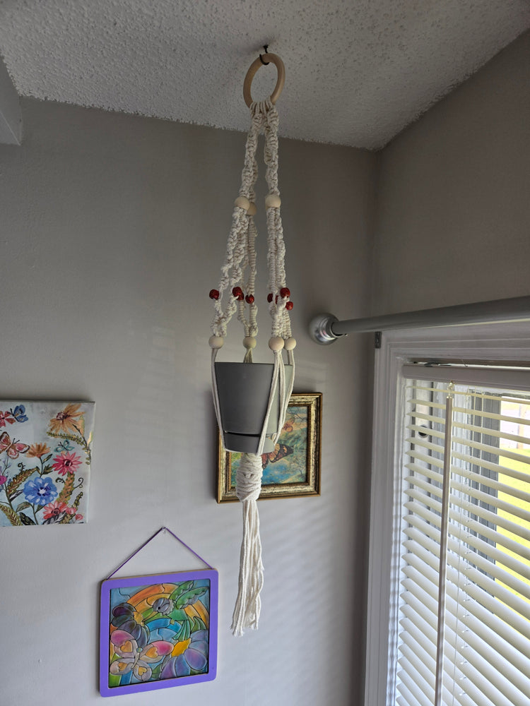 Beaded macrame small plant holder