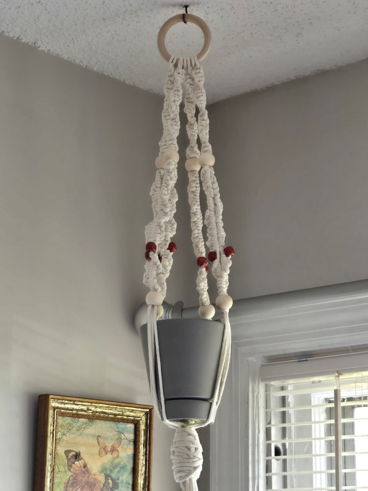 Beaded macrame small plant holder