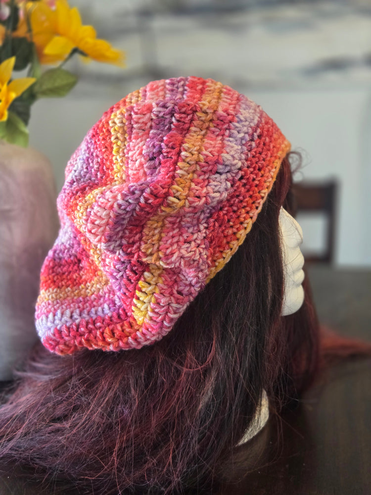Pink multi colored crocheted boho hat