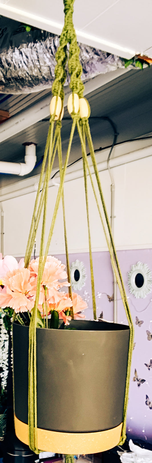 Green macrame plant holder