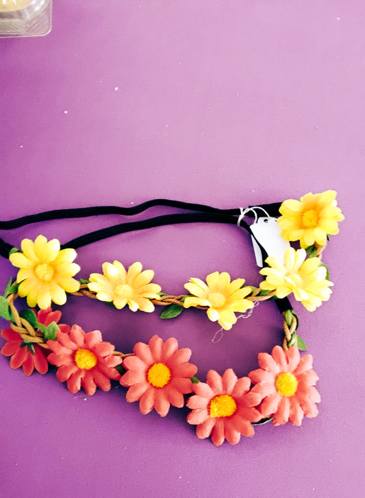 Set of 2 red and yellow flower hairbands