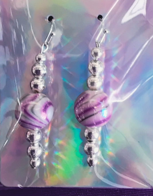 Purple and silver beaded earrings