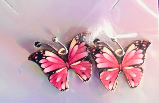 Pink butterfly earrings