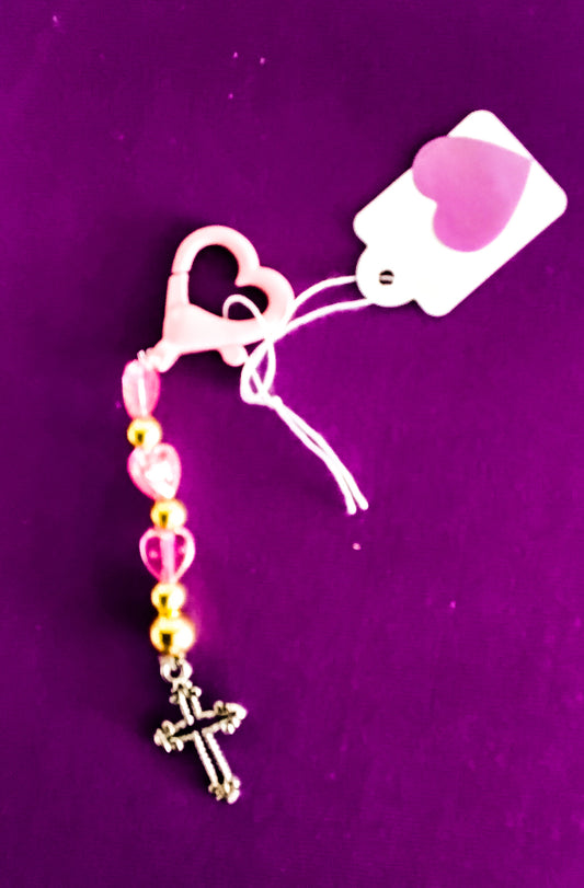 Pink heart cross keychain