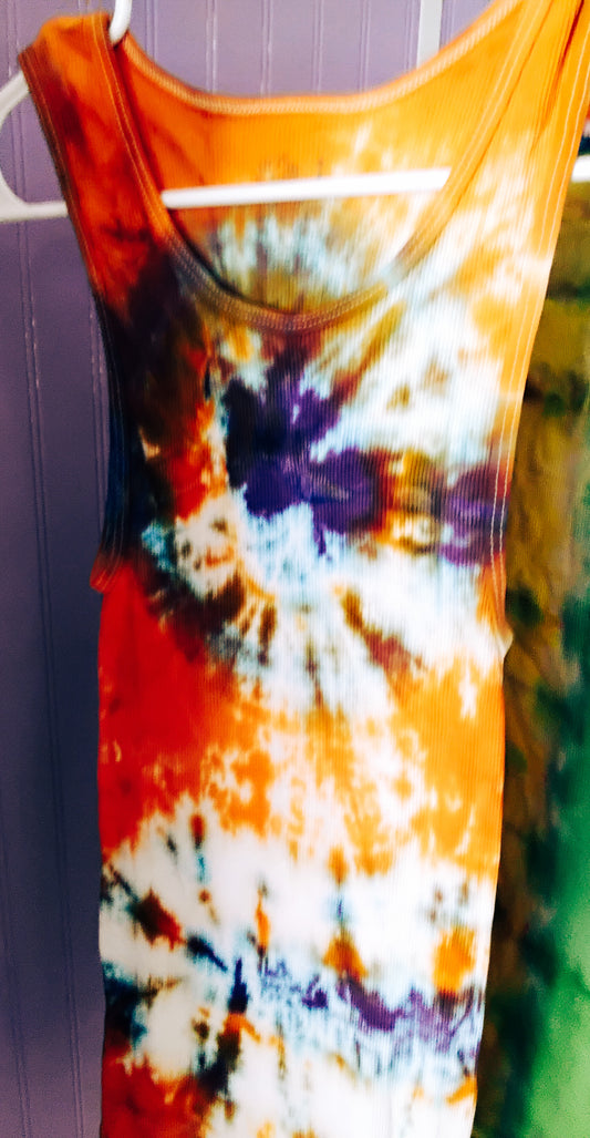 Orange blue and purple unisex tie dye tan, top
