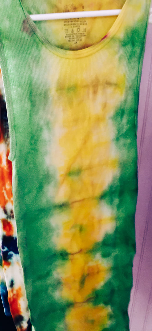 Yellow and green unisex tie dye tank top