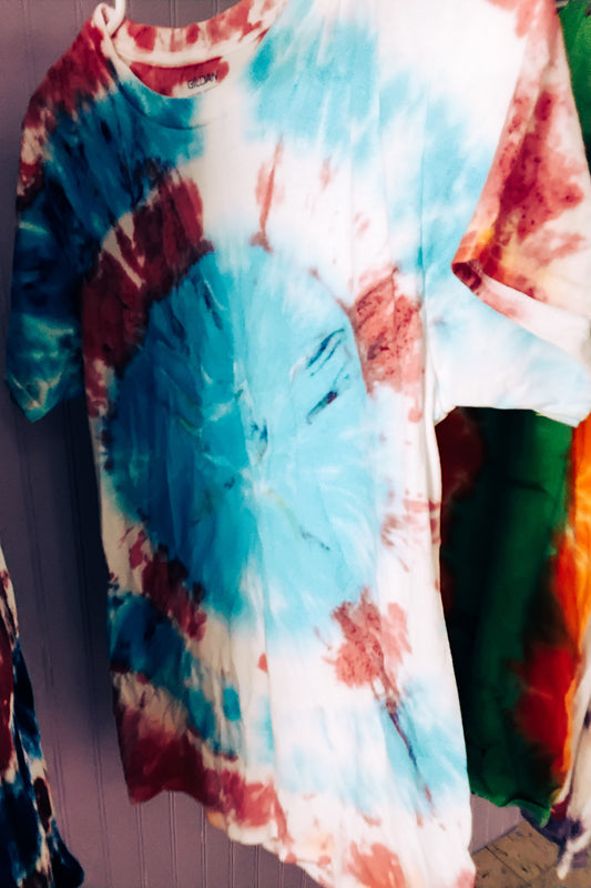 Red white and blue small tie dye tee shirt