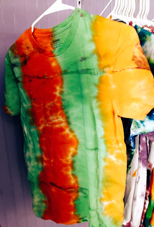 Small orange and green tie dye tee shirt