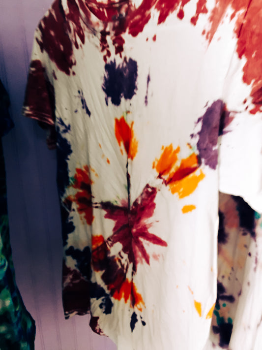 Small red orange and purple tie dyed tee shirt