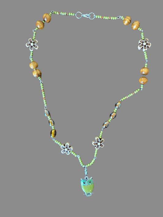 Boho style necklace with owl pendant