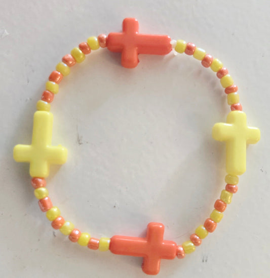 Orange and yellow beaded cross bracelet