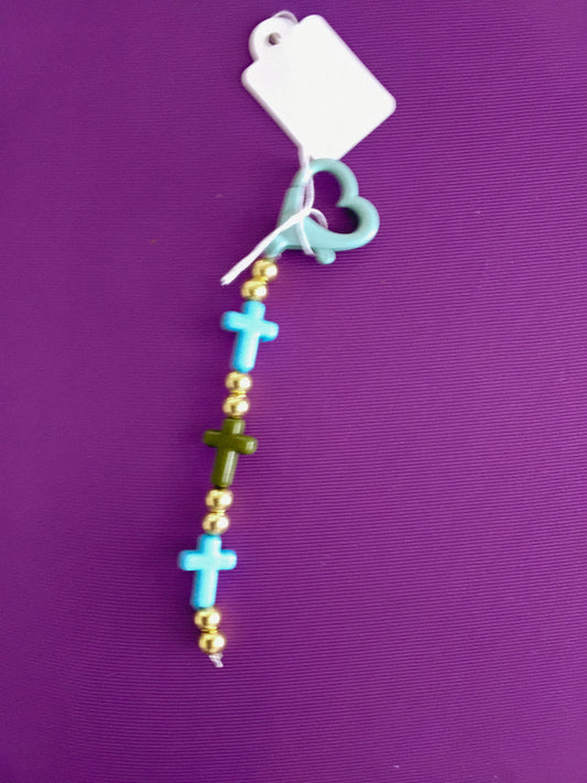 Blue and green cross keychain