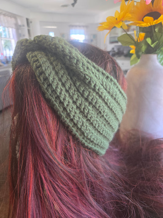 Large crocheted green hairband