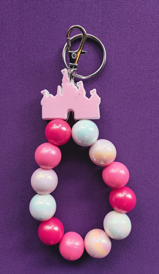 Pink Disney kingdom beaded keychain