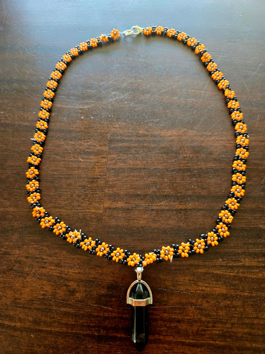 Halloween colored daisy chain with crystal pendant